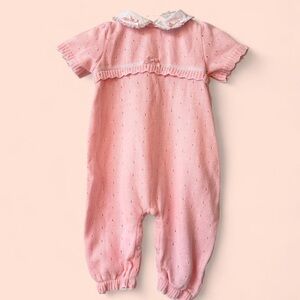Vintage Pale Pink Pointelle Sweater Bay Girl Romper